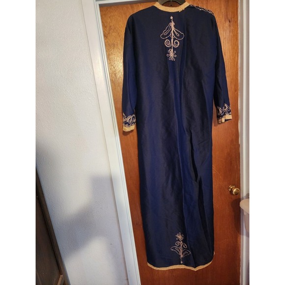 RARE VTG Blue Gold Embroidered Kaftan ORNATE Church Robe Dress Muumuu Caftan - Picture 4 of 6
